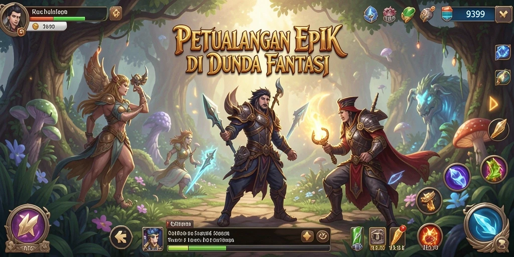 Tampilan gameplay menakjubkan dari 9399 yang menampilkan dunia fantasi.