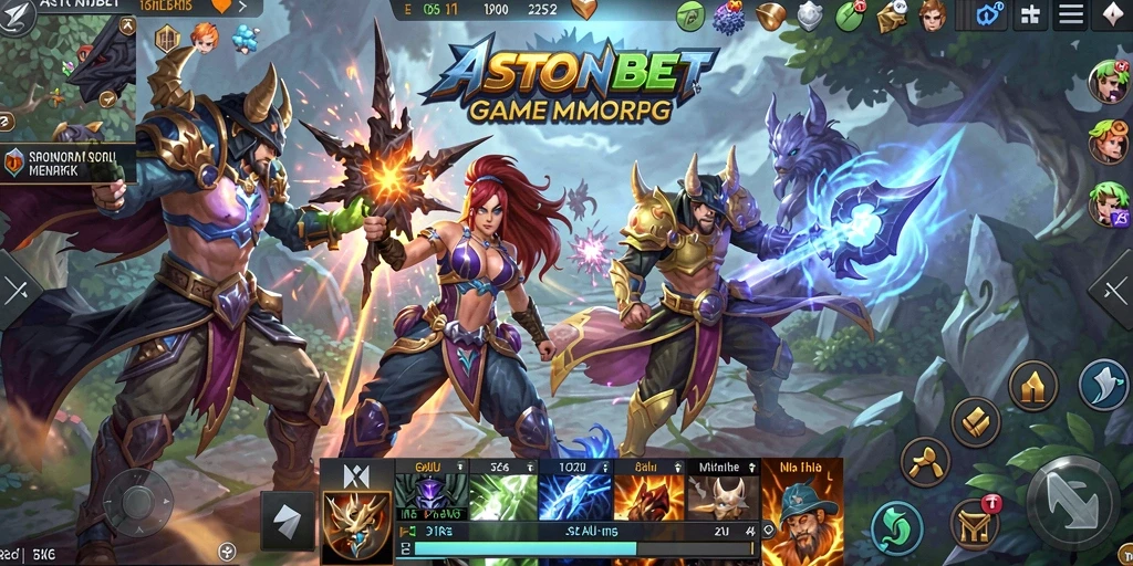 Screenshot gameplay ASTONBET menampilkan pertempuran epik dalam dunia MMORPG.