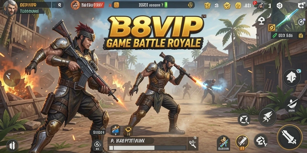 Tampilan aksi seru dalam gameplay Battle Royale B8VIP di lapangan tempur.