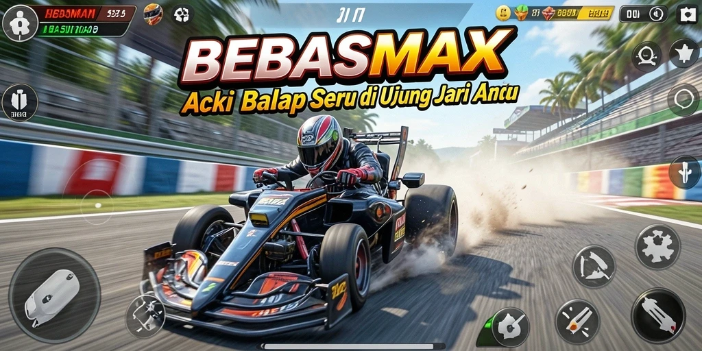 Tampilan gameplay menarik dari BEBASMAX yang menampilkan aksi balap yang seru.