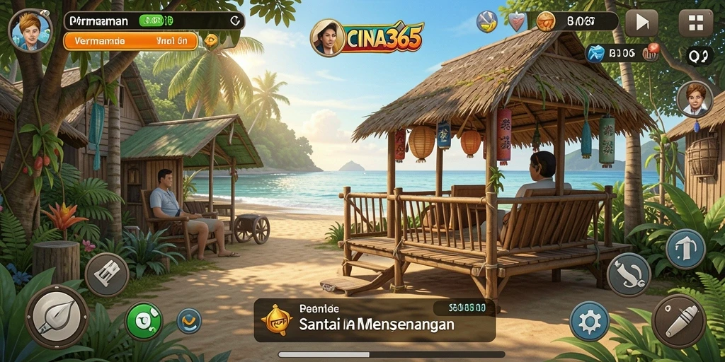 Screenshot CINA365 menunjukkan momen gameplay santai yang penuh warna.