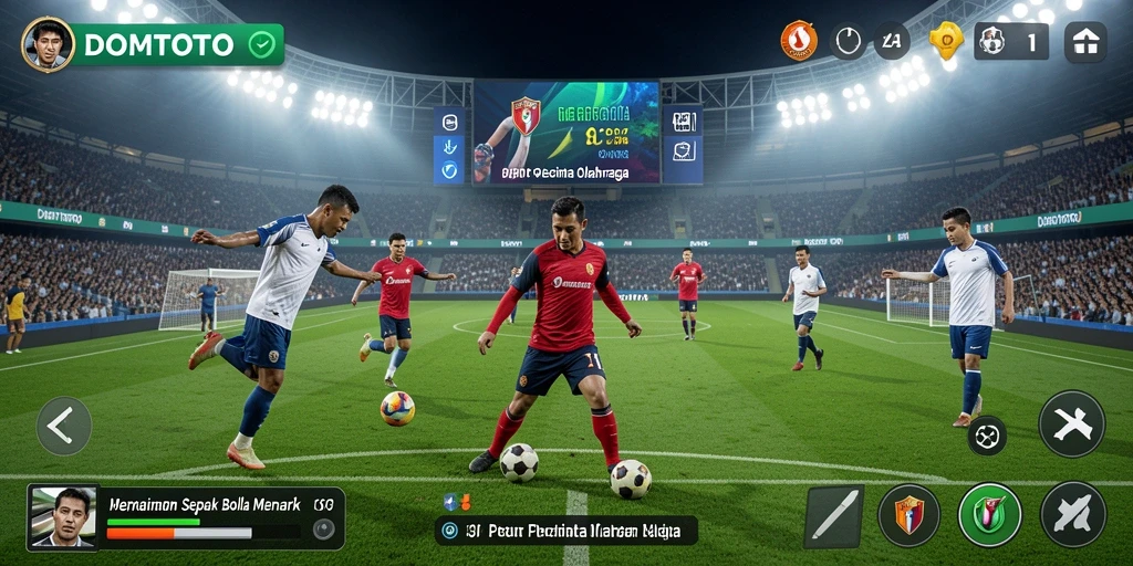 Tangkapan layar gameplay <strong>DOMTOTO</strong> menampilkan aksi seru pertandingan sepak bola.
