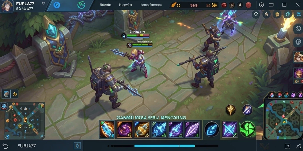 Tampilan gameplay MOBA yang menegangkan dan mendebarkan di FURLA77.