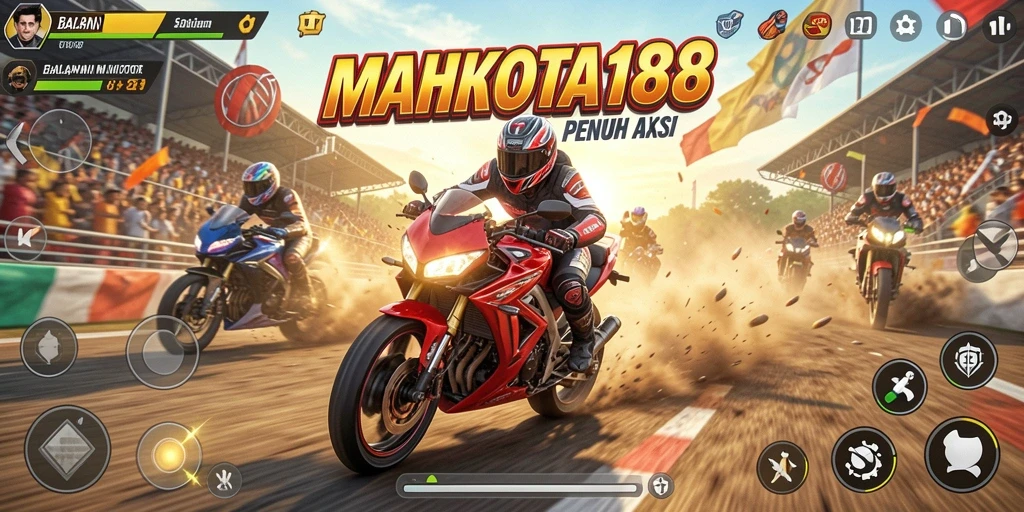 Tampilan gameplay seru dalam balapan motor MAHKOTA188.