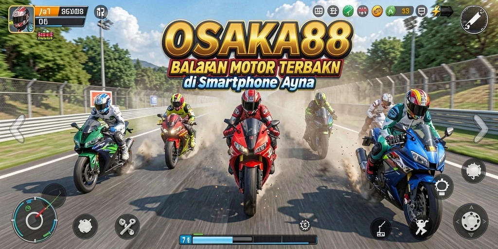 Screenshot OSAKA88 menunjukkan intensitas balapan motor yang mendebarkan.