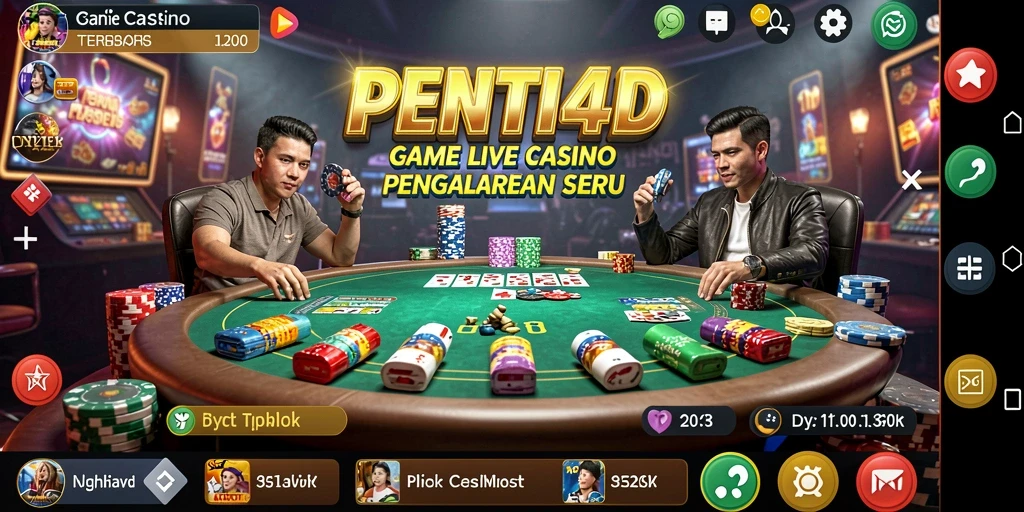 Screenshot gameplay PENITI4D menampilkan dealer langsung dan suasana kasino yang nyata.