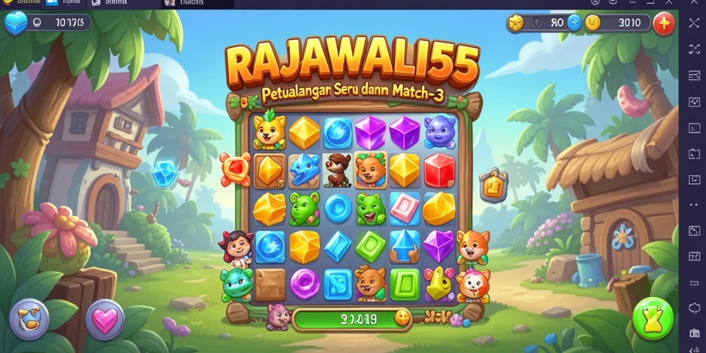 Screenshot gameplay RAJAWALI55 menampilkan keseruan mencocokkan permata.