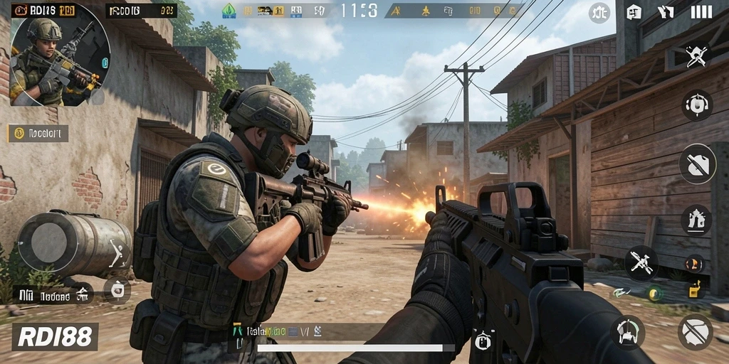 Tangkapan layar RDI88 menampilkan aksi intens dan grafis memukau dari gameplay FPS.