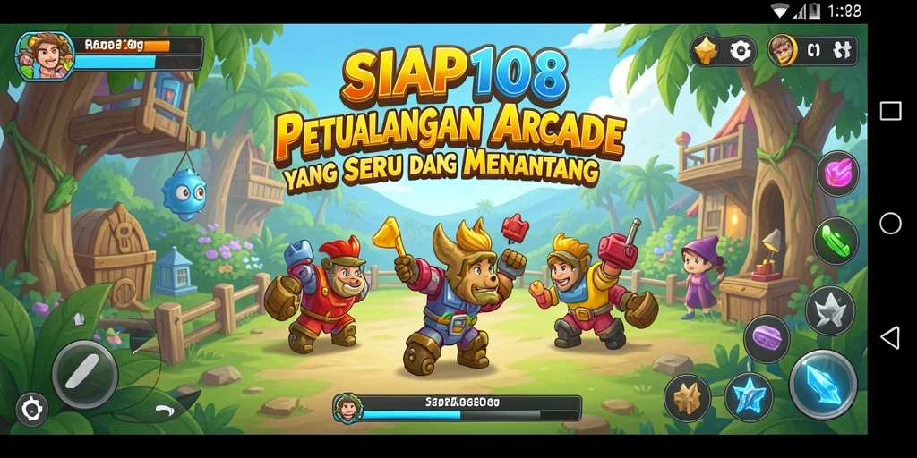 Tangkapan layar utama menampilkan aksi seru dalam gameplay arcade.