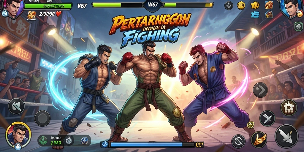 Tampilan gameplay W67 yang menunjukkan serangan dan pertarungan menarik.